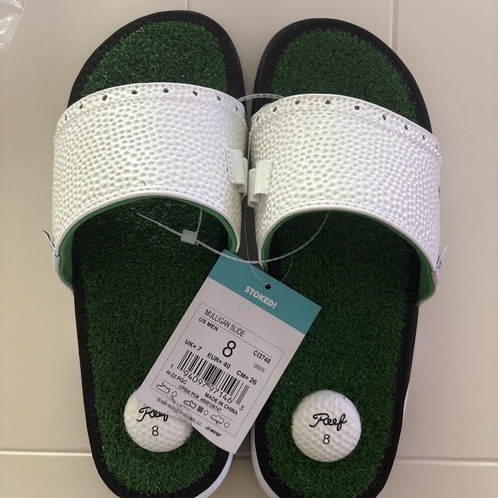 REEF MULLIGAN SLIDES Mens US 8 Golf Turf Insole Flip Flop Tee Holder Sandals